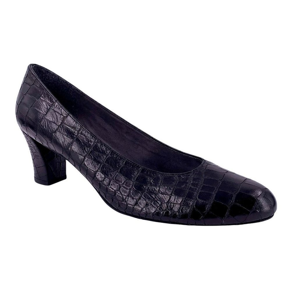 STUART WEITZMAN Black Leather Mock Croc Mid Heel Pumps Size 9 M